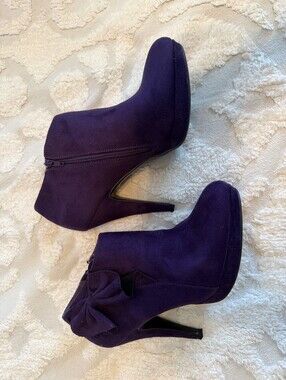 IMPO Purple Suede Platform Ankle Booty With Bow